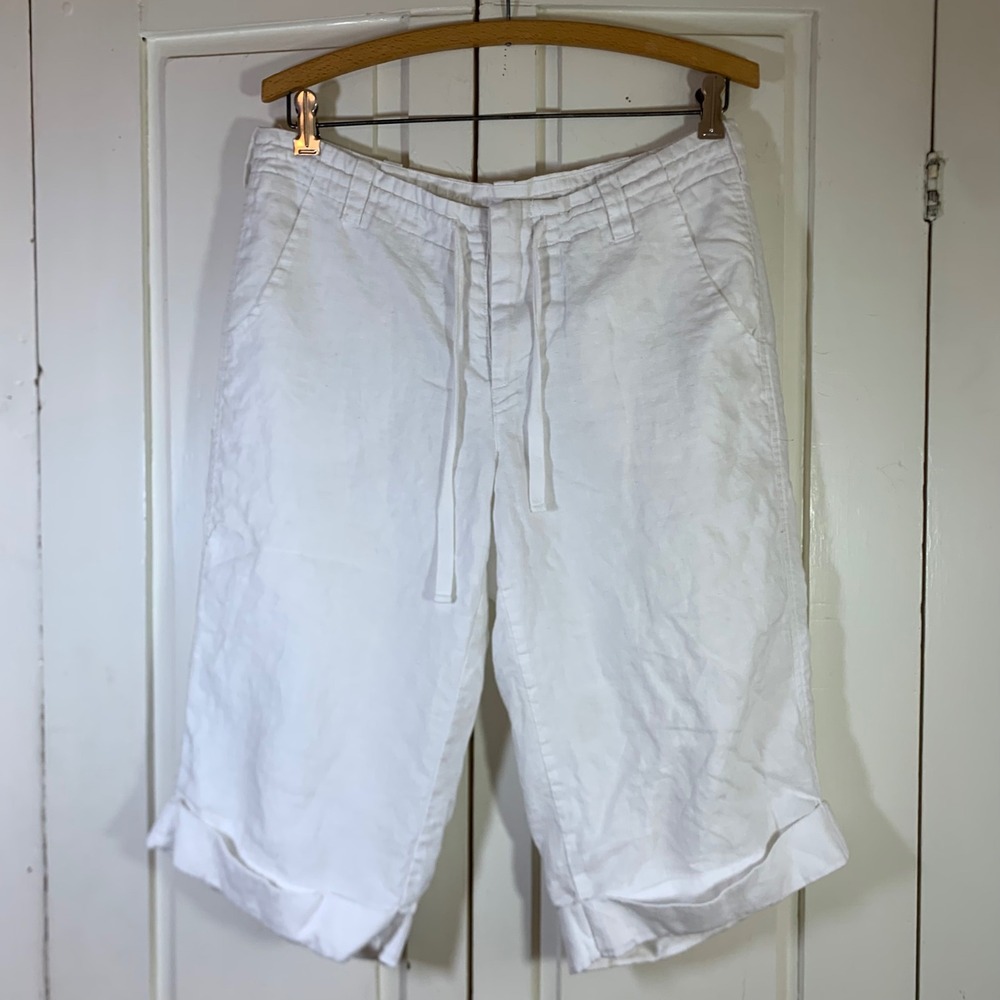 Ecologie Womens White 100% Linen Drawstring Cuffed Knee Length Shorts Size 6